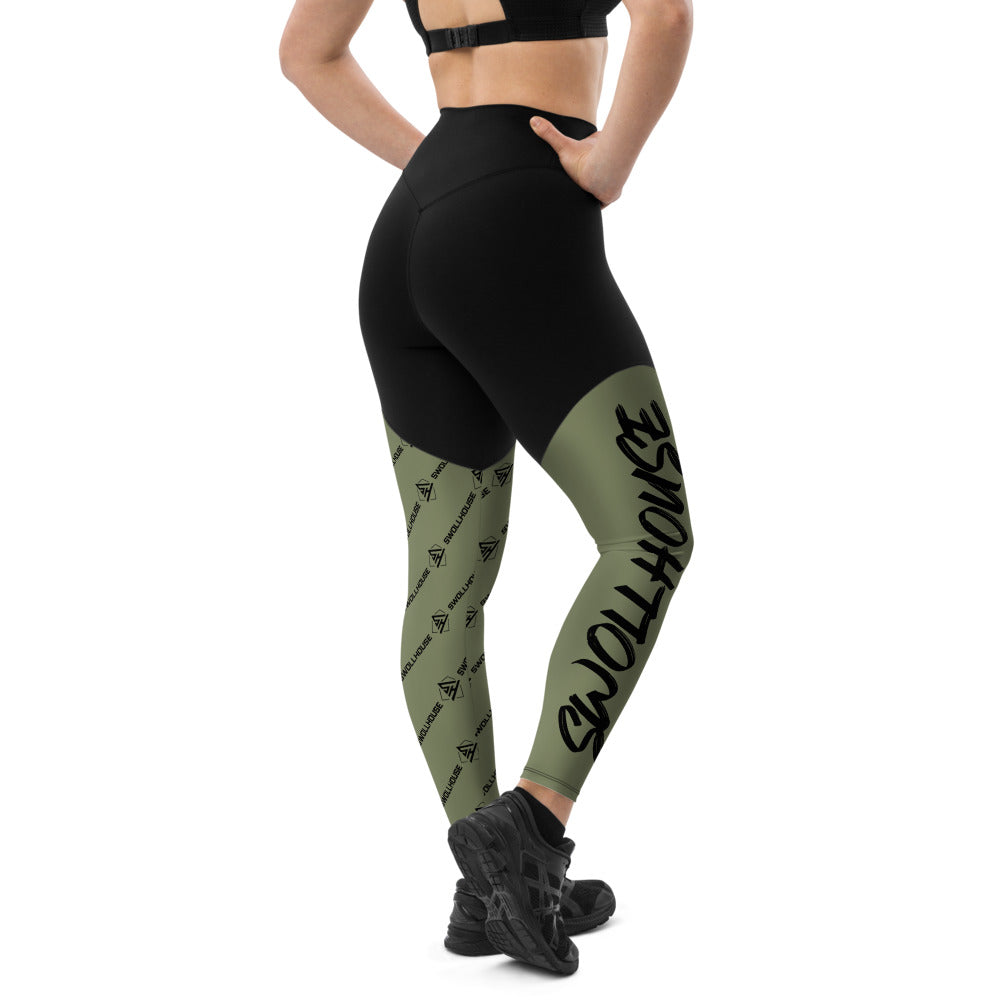 Olive green sports leggings