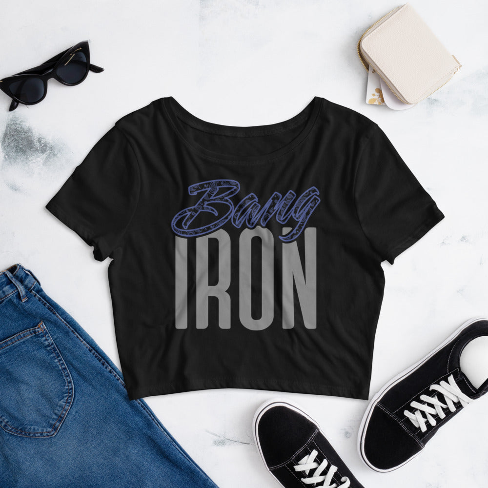 bang iron nipsey blue bandana print crop top