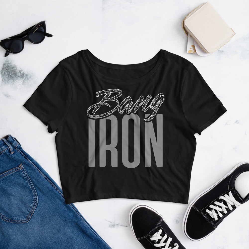 Bang iron white bandana print crop top